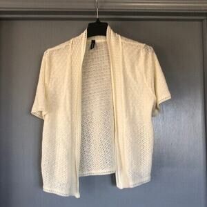 Jason Maxwell Cardigan Women M Open Front Cream Short Sleeve Casual Lite Weight